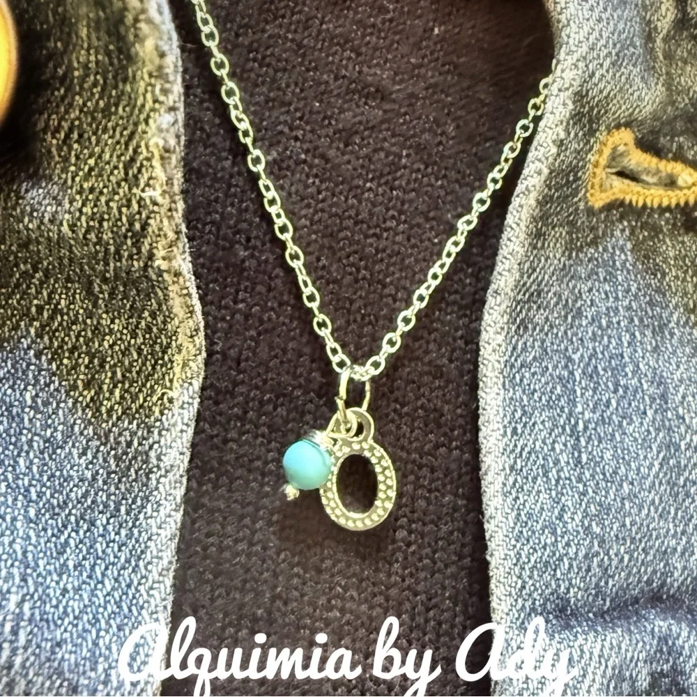 MONOGRAM  + 925 Silver Necklace with Turquoise Charm
